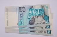 Słowacja banknot 50 koron 2002r. seria K, 3 sztuki stan UNC, kolejne numery