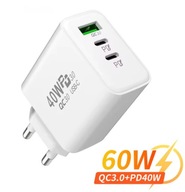 60W Szybka ładowarka 3x USB USB-C | Pasuje do każdego modelu telefonu