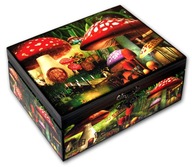 SZKATUŁKA DREWNIANA pudełko MUCHOMORKI 19x14