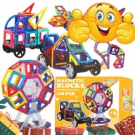 KLOCKI MAGNETYCZNE GIGANT DUZE 128 EL. PATYCZKI KONSTRUKCYJNE 3D UKLADANKA