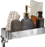 Półka łazienkowa prysznicowa z haczykami metalowa nierdzewna 10x24cm