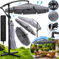 PARASOL OGRODOWY SKŁADANY DUŻY Z PODSTAWĄ Z WYSIĘGNIKIEM SZARY 350 X 250