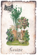 Gołębie ogród kwiaty 1907r. naklejona LITOGRAFIE zboża