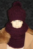 KOMPLET CZAPKA golf L RĘKODZIEŁO MOHER burgund