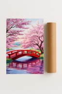 Plakat bez ramy 40x50cm Czerwony Most Zen Japonia Ogród Natura Relaks