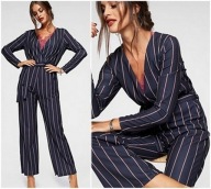 Kombinezon kopertowy 36 S z pakiem szerokie nogawki granatowy w paski print