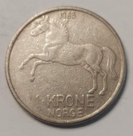 NORWEGIA - 1 KORONA 1963 - KOŃ