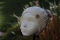 Wełniana czapka z warkoczami, 50-52cm, ecru, 100% wełna merino, rękodzieło