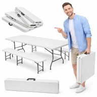 STÓŁ OGRODOWY SKŁADANY CATERINGOWY ZESTAW Z ŁAWKAMI WALIZKA BANKIET 180 CM