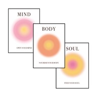 ZESTAW 3 PLAKATÓW MIND BODY SOUL, aura poster, plakaty na ścianę, do pokoju