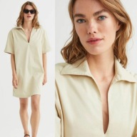 H & M sukienka boho oversize szmizjerka beżowa koszulowa trapezowa luźna