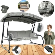 HUŚTAWKA OGRODOWA 3-OSOBOWA ROZKŁADANA ŁAWKA BUJANA DASZEK PODUSZKI J.SZARA