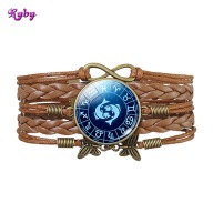 Skórzana bransoletka - Ryby - regulowana, ozdobne dodatki - 25mm