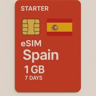 Starter karta Esim internet Hiszpania 1GB 7 dni