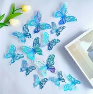 Motyle 3D Naklejki Morskie Ciemny Turkus Mieniące Ażurowe Ogonki 12 szt