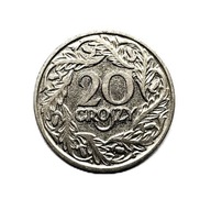 Polska moneta 20 groszy z 1923 roku, bita w okresie II Rzeczypospolitej.