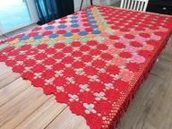 WEŁNIANY PLED KAPA NARZUTA PRACA RĘCZNA SZYDEŁKO FRĘDZLE 140 x 190