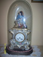 REZERWACJA-Figuralny -Porcelanowy zegar pod kopuła ok,1880r