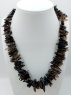 Naszyjnik KWARC DYMNY Naturalny GRUBY SZNUR 30mm PREZENT Posrebrzany 50cm