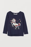 H&M Bawełniany top z nadrukiem jednorożec unicorn 134/140 granatowy