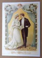 POCZTÓWKA - MŁODA PARA - W DAWNYM STYLU - reprodukcja kartki z XIX/XX wieku