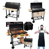 GRILL WĘGLOWY OGRODOWY Z KÓŁKAMI ŻELIWNY RUSZT DUŻY REGULOWANY 71 X 37 CM
