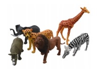 ZWIERZĘTA DZIKIE DUŻE FIGURKI ZOO LEW SŁOŃ ZEBRA ZESTAW FIGUREK 6SZT