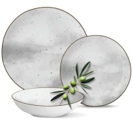 KOMPLET MAGDA GESSLER SERWIS OBIADOWY PORCELANA TALERZE 18el 6 OSÓB SZARY