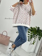 Bluza Asymetryczna w Pudrowe Kwiatki