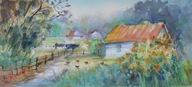 Pejzaż wiejski Akwarela Sabina Salamon 51x24