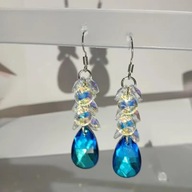 KOLCZYKI DŁUGIE WISZĄCE DIAMENTY vintage kropla diamentem niebieski biały