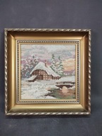 Stary obraz wyszywany z ramą