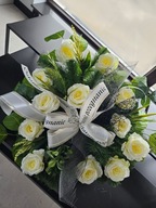 Wiązanka pogrzebowa z RÓŻ na podkładzie z rączką Duża Wieniec pogrzebowy