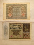 Stare banknoty 100 i 500 marek 1920 i 1922 r. Niemcy
