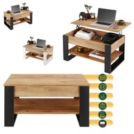 STOLIK KAWOWY ŁAWA ROZKŁADANA PODNOSZONY BLAT LOFT CZARNY DĄB 90X48,5X45-61