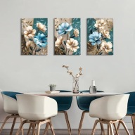 Zestaw 3 Obrazów na Płótnie 150x70 cm – Kwiatowy Motyw w Odcieniach