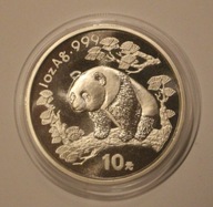 PANDA 10 YUAN JUANÓW 1997 CHINY PANDA 1 OZ 999 1 UNCJA SREBRA RZADKA PIĘKNA