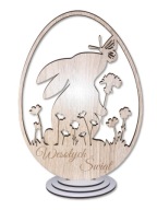 Ozdoba Wielkanocna, zajączki, pisanka stojąca, drewniana, grawer, HDF