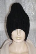 Gruba czapka rekodzielo moher czarna XL