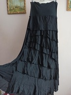 włoska długa SPÓDNICA z jedwabiem falbany 36