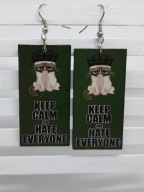 Kolczyki Grumpy cat keep calm kot korona decoupage grafika Handmade