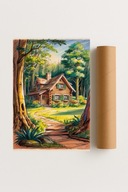 Plakat bez ramy 30x40cm Drewniana Chatka Serce Lasu Natura Góry Widok Dom