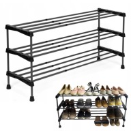 REGAŁ NA BUTY ROZSUWANY REGULOWANY STOJAK PÓŁKA MOCNY CZARNY 93CM 3 POZIOMY