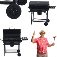 GRILL OGRODOWY WĘGLOWY DUŻY Z POKRYWĄ Z TERMOMETREM Z PÓŁKAMI POPIELNIK