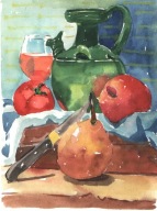 = Obraz =martwa natura=akwarela=owoce=