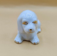 PIES z PORCELANY kolekcjonerski BIAŁO ZŁOTY 7cm