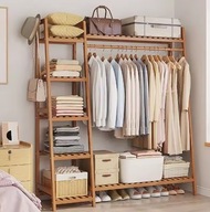 Wieszak Stojący Ubrania Drewniany Regał Bambusowy Stojak Rzeczy SZAFA
