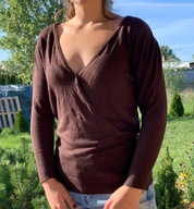 Brązowa bluzka sweter serek dekolt v new look