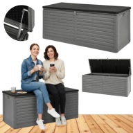 SKRZYNIA OGRODOWA KUFER NA TARAS BALKON SIEDZISKO 200KG DUŻA 390L SZARA