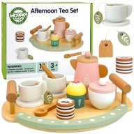 DREWNIANY ZESTAW DO HERBATY SERWIS KAWY CZAJNIK FILIŻANKA TACA WOOPIE GREEN